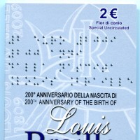 Italia 2009: 2 euro commemorativi "Louis Braille", nel folder originale