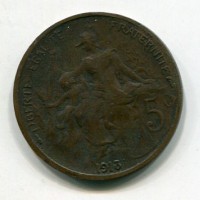 Francia, Terza Repubblica (1871-1940): 5 centesimi 1913 "Daniel Dupuis" (Gadoury#165)