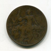 Francia, Terza Repubblica (1871-1940): 5 centesimi 1901 "Daniel Dupuis" (Gadoury#165)
