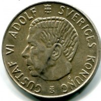 Svezia, Gustaf VI (1950-1973): 5 kronor 1954 (KM#829), segno al D/
