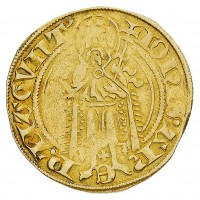 Germania, Mayence (Magonza), Johann II von Nassau (1397-1419): goldugulden, zecca di Bingen (Friedberg#161), grammi 3.49