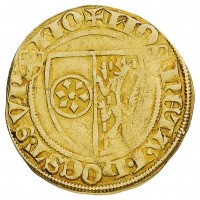 Germania, Mayence (Magonza), Johann II von Nassau (1397-1419): goldugulden, zecca di Bingen (Friedberg#161), grammi 3.49