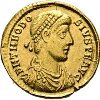Teodosio I (379-395 d.C.): solido "VICTORIA AVGG", zecca di Mediolanum (RIC,IX#5f), grammi 4.42
