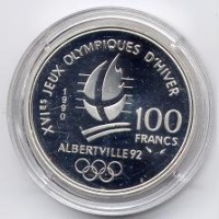 Francia, Quinta Repubblica (dal 1959): 100 franchi 1990 "Olimpiadi invernali Albertville 1992: pattinaggio" (KM#80)