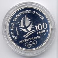 Francia, Quinta Repubblica (dal 1959): 100 franchi 1990 "Olimpiadi invernali Albertville 1992: bob" (KM#980)