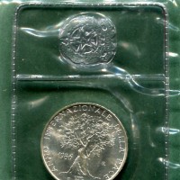 Repubblica Italiana: 1986, 500 lire "Pace", in confezione originale