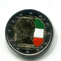 Italia 2020: 2 euro commemorativo "Anniversario della Nascita di M. Montessori", colorato