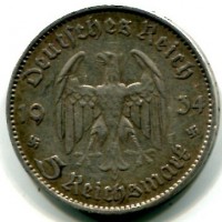 Germania, Terzo Reich (1933-1945): 5 marchi 1934-A "Potsdam-1° Anniversario" (KM#82)
