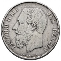 Belgio, Leopoldo II (1865-1909): 5 franchi 1867 (KM24)