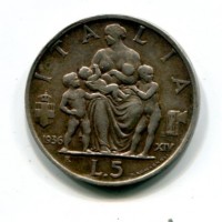 Vittorio Emanuele III (1900-1943): 5 lire 1936-XIV "Impero" (Gigante#83)