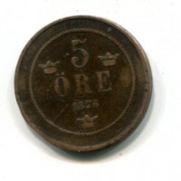 Svezia, Oscar II (1872-1907): 5 ore 1876 (KM#736)