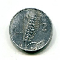 Repubblica Italiana (dal 1946): 2 lire 1946 "Spiga" (Gigante#324)
