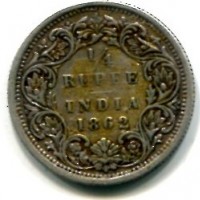 India Britannica, Vittoria (1837-1901): 1/4 rupia 1862 (KM#490)
