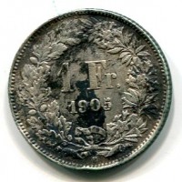 Svizzera, Confederazione: 1 franco 1905, macchia