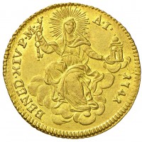 Roma, Benedetto XIV (1740-1758): zecchino 1741 (Muntoni#3), grammi 3.39, grandissima qualità