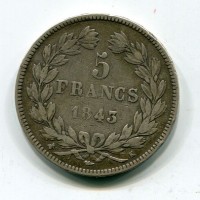 Francia, Luigi Filippo (1830-1848): 5 franchi 1843-K (Gadoury#678)