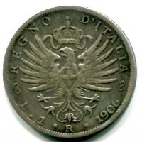 Vittorio Emanuele III (1900-1943): 1 lira 1906 "Aquila Sabauda" (Gigante#130)