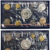 Francia, Quinta Repubblica (dal 1959): serie zecca 1974, 9 pezzi nella confezione ufficiale con scatola, busta e foglietto descrittivo