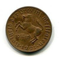 Germania, Repubblica di Weimar, Westphalia (1919-1933): 10 marchi 1921 (Jaeger#N13)
