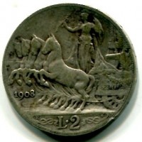 Vittorio Emanuele III (1900-1943): 2 lire 1908 "Quadriga Veloce" (Gigante#94)
