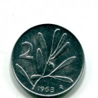 Repubblica Italiana (dal 1946): 2 lire 1968 "Olivo" (Gigante#336), da confezione zecca