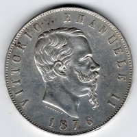 Vittorio Emanuele II (1861-1878): 5 lire 1876-Roma (Gigante#53), lucidata
