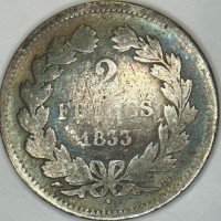 Francia, Luigi Filippo (1831-1848): 2 franchi 1833-BB (Gadoury#520), non abbiamo trovato passaggi in asta di questo raro abbinamento data/zecca