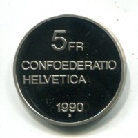 Svizzera, Confederazione: 5 franchi 1990 "G.Keller"