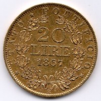 Roma, Pio IX (1846-1870): 20 lire 1867-XXII (Gigante#268)
