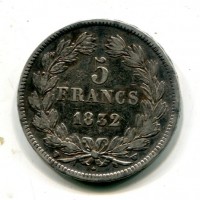 Francia, Luigi Filippo (1830-1848): 5 franchi 1832-w (Gadoury#678)
