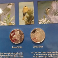 Canada, Elisabetta II (1952-2022): dittico da 50 cent 1995 "Birds of Canada-Gray Jay/ White tailed Ptarmigan" (KM#PS31)