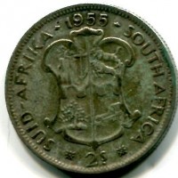 Sud Africa, Elisabetta II (1952-1960): 2 scellini 1955 (KM#50)
