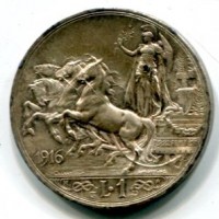 Vittorio Emanuele III (1900-1943): 1 lira 1916 "Quadriga Briosa"(Gigante#138), patinata
