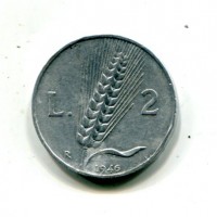 Repubblica Italiana (dal 1946): 2 lire 1946 "Spiga" (Gigante#324), colpi al bordo
