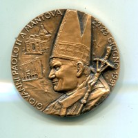 Giovanni Paolo II (1978-2005): medaglia 1991, "Visita a Mantova, 4° Centenario per la morte di San Luigi Gonzaga", diametro 50mm