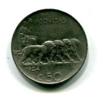 Vittorio Emanuele III (1900-1943): 50 cent. 1924-rigato "Leoni" (Gigante#169)