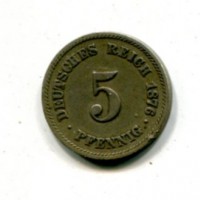 Germania, Guglielmo I (1871-1888): 5 pfennig 1876-A (KM#3)
