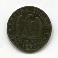 Francia, Napoleone III (1852-1870): 5 centesimi 1855-MA (Gadoury#152)