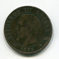 Francia, Napoleone III (1852-1870): 5 centesimi 1855-MA (Gadoury#152)