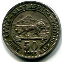 East Africa, Elisabetta II (1952-1963): 50 cent. 1955-H (KM#36)
