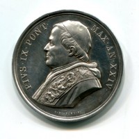 Pio IX (1846-1870): medaglia anno XXVI "Monumento ai caduti" (Montenegro#56), colpi al bordo