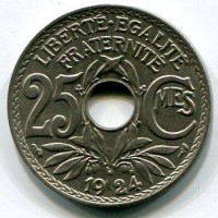 Francia, Terza Repubblica (1871-1940): 25 centesimi 1924 "Lindauer" (Gad#380)