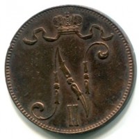 Finlandia, Nicola II (1894-1894): 5 pennia 1896 (Bitkin#441)
