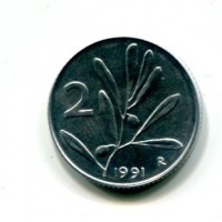 Repubblica Italiana (dal 1946): 2 lire 1991 "Olivo" (Montenegro#24)
