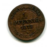 Germania, Sachsen-Albertine, Johann (1854-1873): 1 pfenning 1872-B (KM#1216)