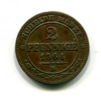 Germania, Sachsen-Albertine, Johann (1854-1873): 2 pfenning 1864-B (KM#1217)