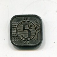 Olanda, Guglielmina (1890-1948): 5 cent. 1943 (KM#172)