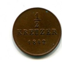 Germania, Wurtemberg, Guglielmo I (1816-1864): 1/2 kreuzer 1842 (KM#585)