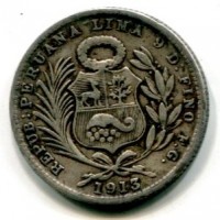 Perù, Repubblica (dal 1822): 1/5 sol 1913-FG (KM#205.2)
