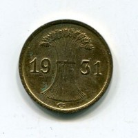 Germania, Repubblica di Weimar (1919-1933): 1 reichspfennig 1931-G (KM#PNA37)